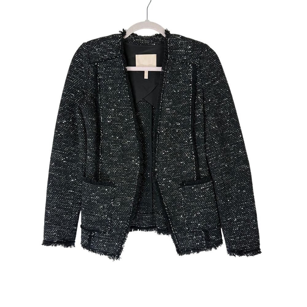 Rebecca Taylor Black Sparkle Long Sleeve Tweed Open Career Classic Blazer Size 0